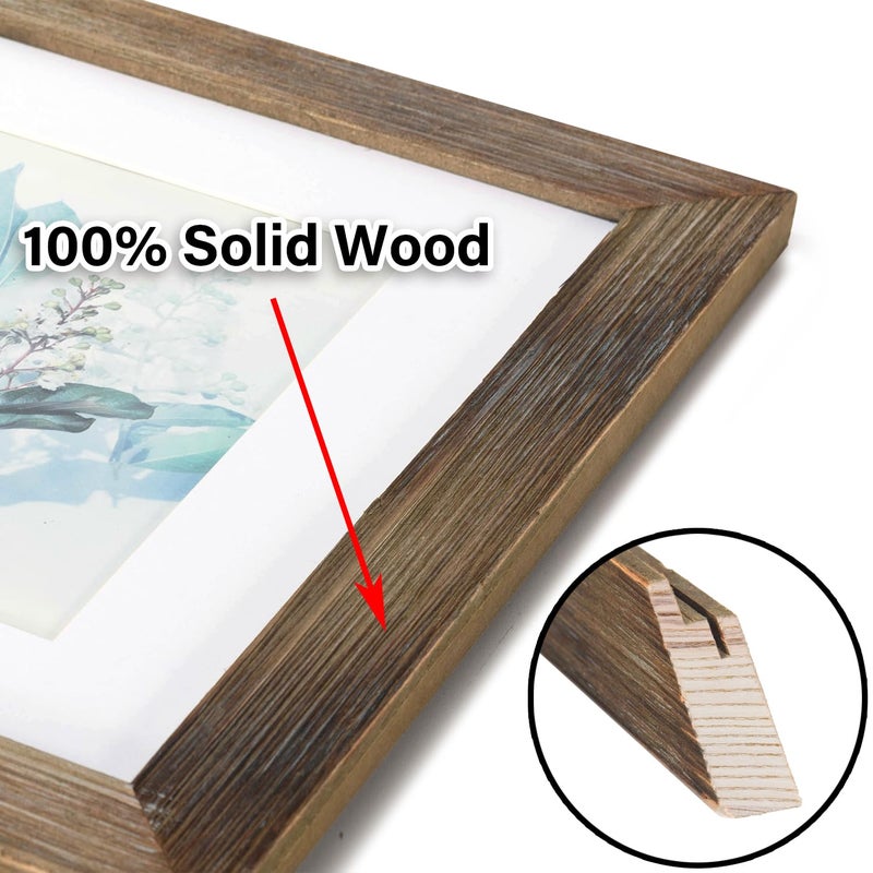 KAIWIN 100% Solid Wood Brown 11x14 Picture Frame 2 Pack Display Picture 8x10 with Mat, Rustic Wooden Photo Frames for Wall Mounting - Image 2
